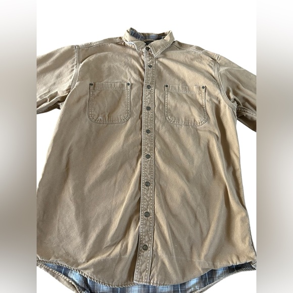 L L Bean Canvas Shirt Jacket Flannel Lined Work Tall - Picture 3 of 8